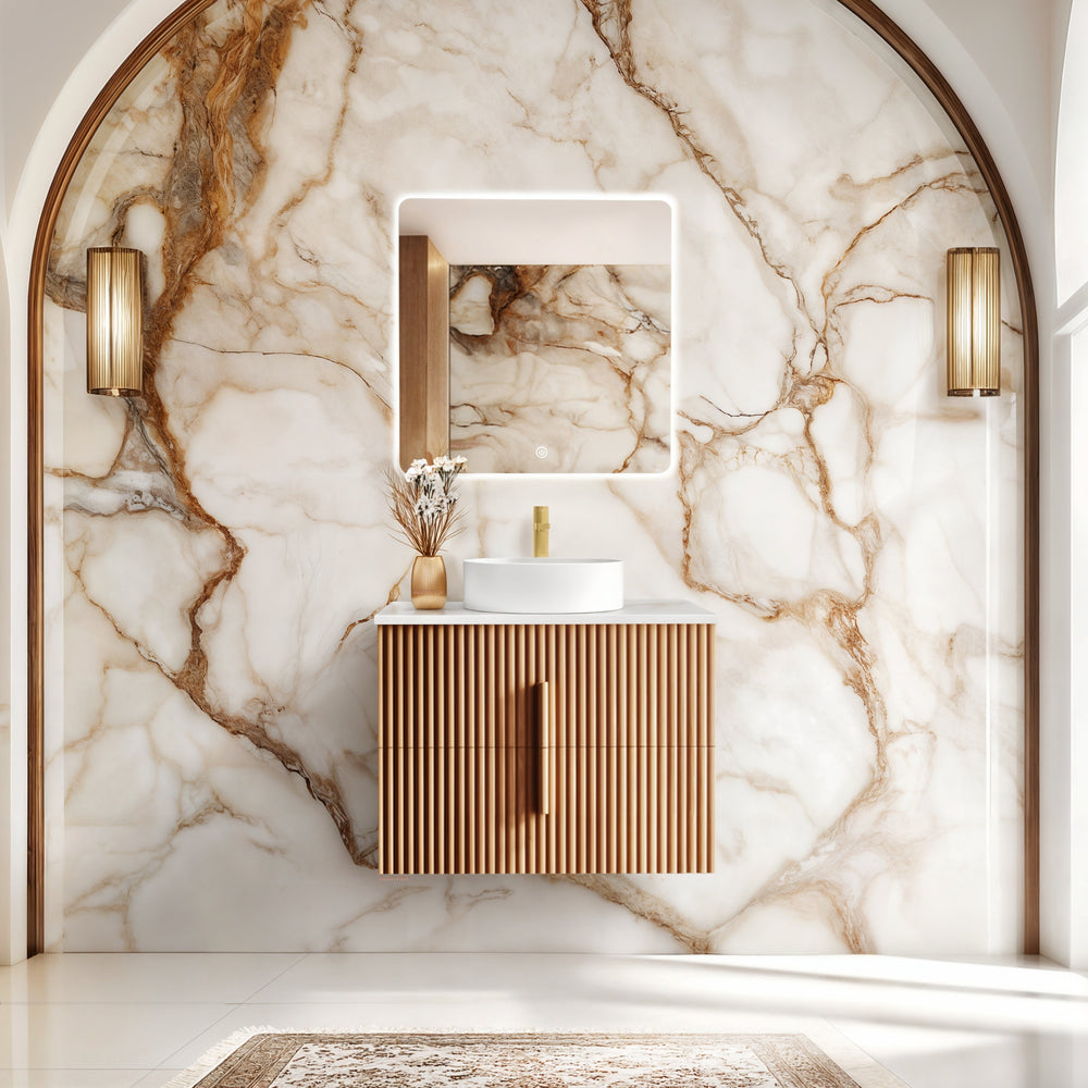 ORIO EDEN LIGHT WALNUT 750MM SINGLE BOWL WALL HUNG VANITY