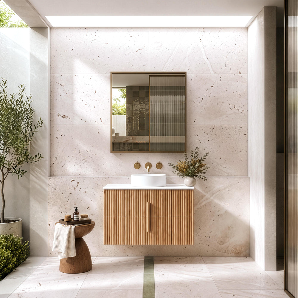 ORIO EDEN LIGHT WALNUT 900MM SINGLE BOWL WALL HUNG VANITY