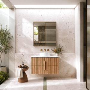 ORIO EDEN LIGHT WALNUT 900MM SINGLE BOWL WALL HUNG VANITY
