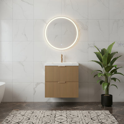 CETO EDEN PRIME OAK 600MM SPACE SAVING SINGLE BOWL WALL HUNG VANITY