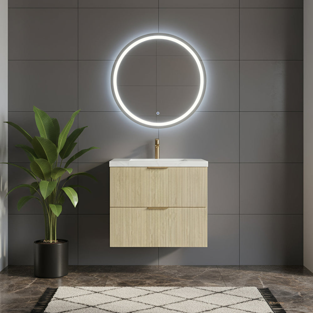 CETO EDEN CLASSIC OAK 750MM SPACE SAVING SINGLE BOWL WALL HUNG VANITY