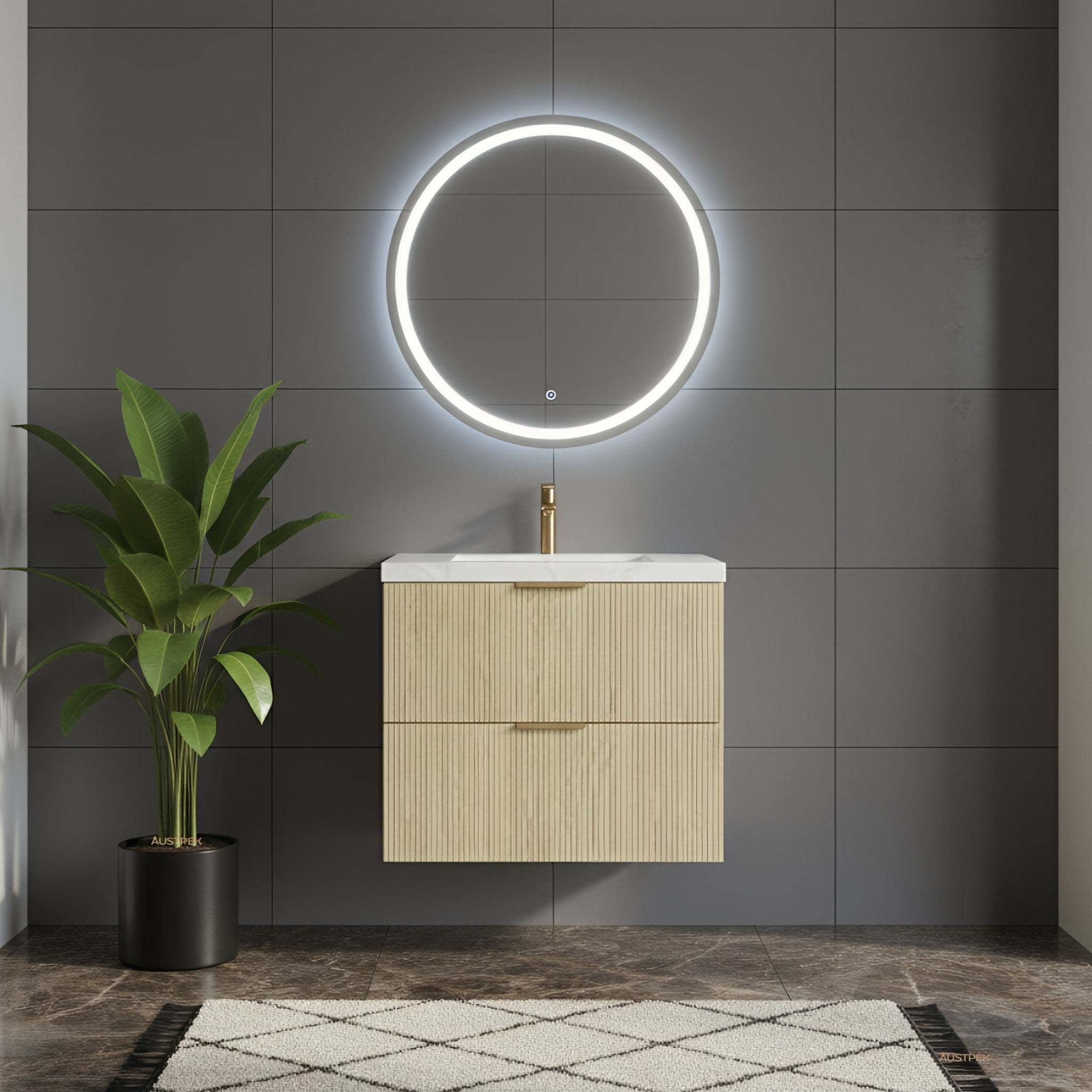 CETO EDEN CLASSIC OAK 750MM SPACE SAVING SINGLE BOWL WALL HUNG VANITY
