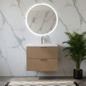 CETO EDEN PRIME OAK 750MM SPACE SAVING SINGLE BOWL WALL HUNG VANITY
