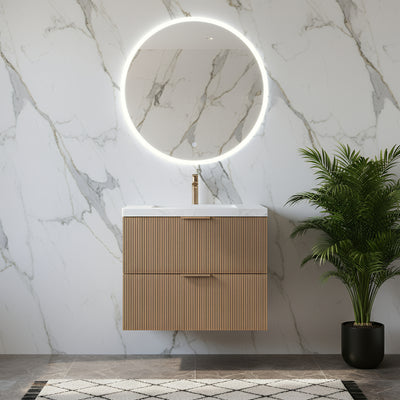 CETO EDEN PRIME OAK 750MM SPACE SAVING SINGLE BOWL WALL HUNG VANITY