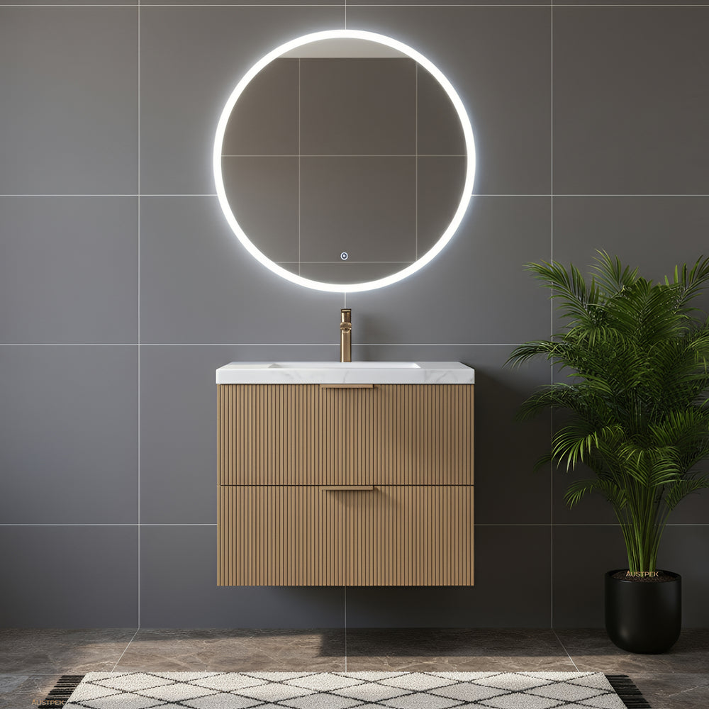 CETO EDEN PRIME OAK 750MM SINGLE BOWL WALL HUNG VANITY