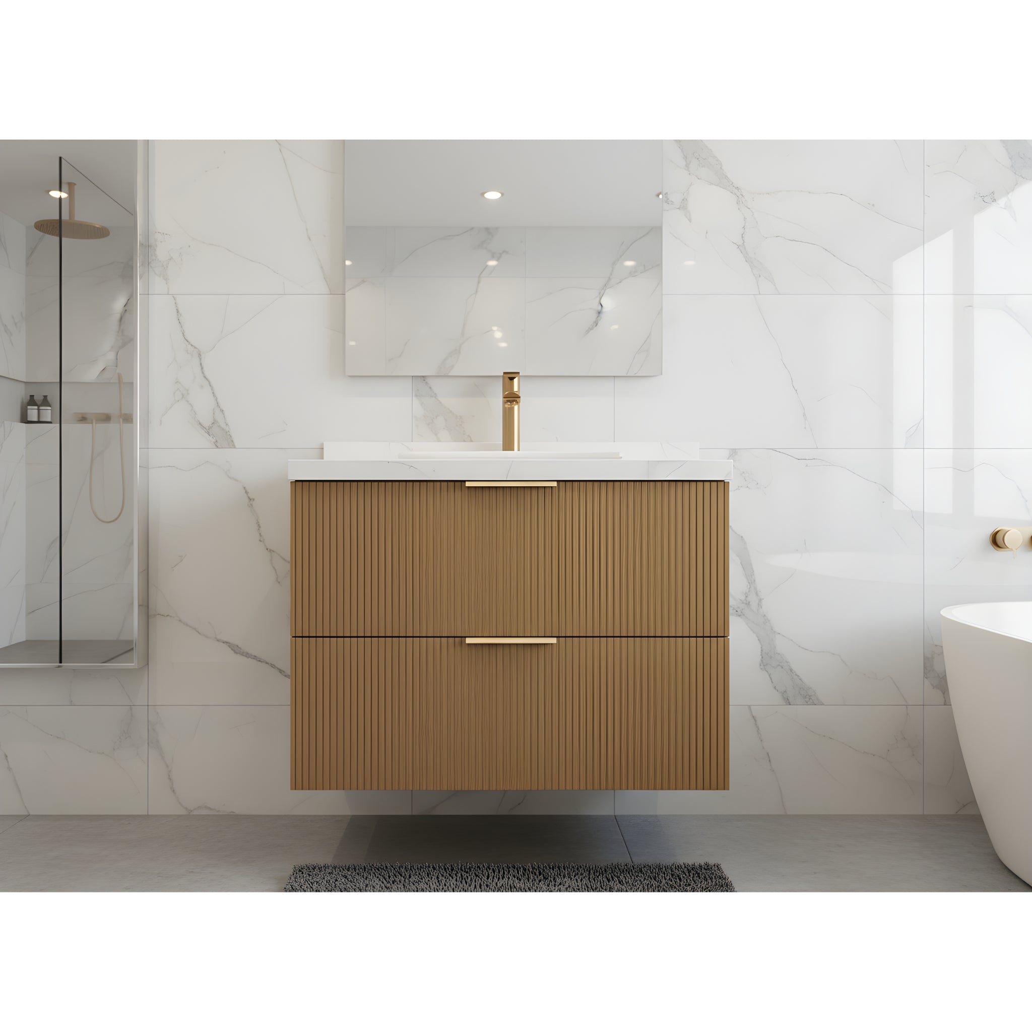 CETO EDEN PRIME OAK 900MM SINGLE BOWL WALL HUNG VANITY