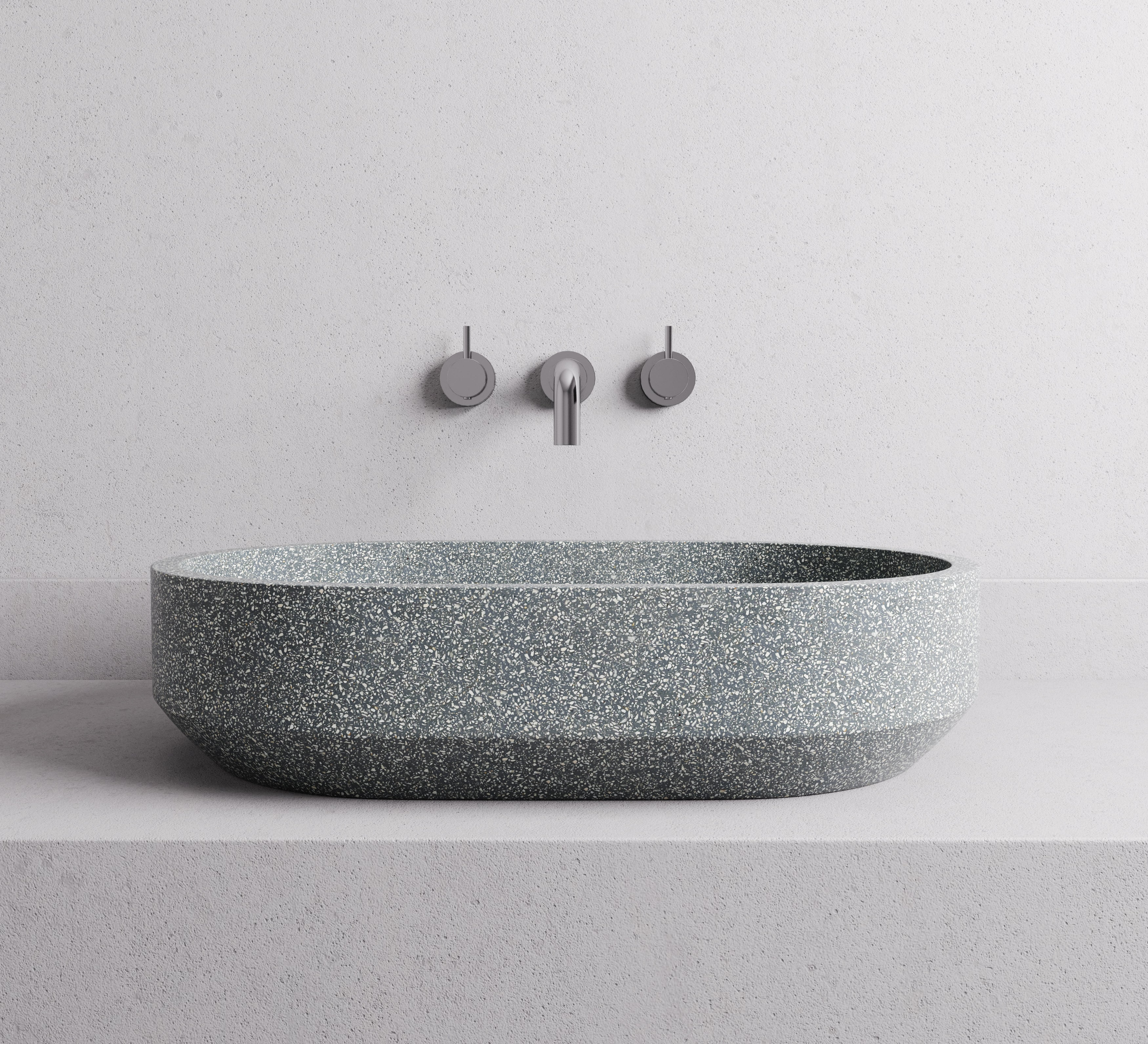 MADU EDEN OVAL ABOVE COUNTER BASIN HANDCRAFTED TERRAZO STONE GREY 600MM