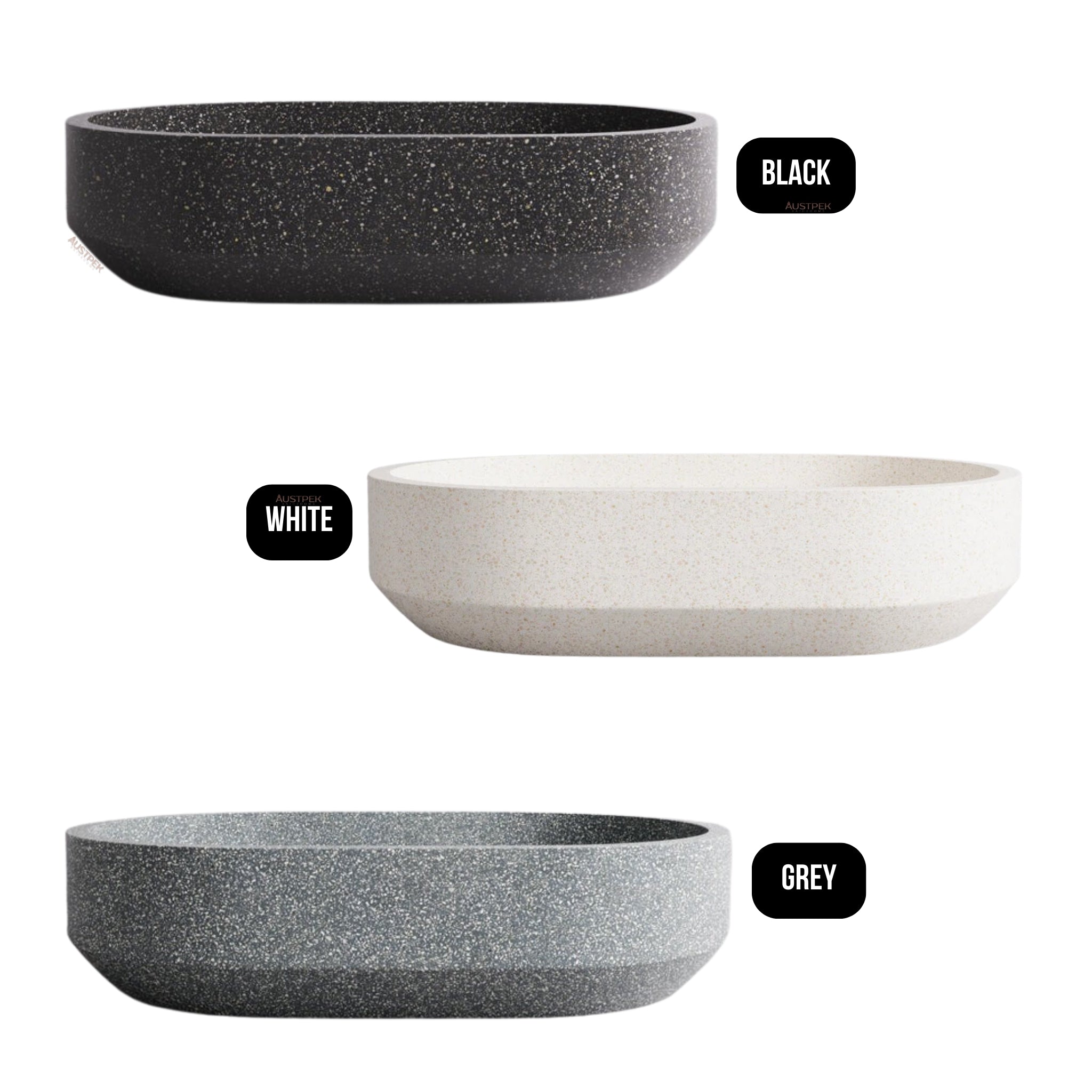 MADU EDEN OVAL ABOVE COUNTER BASIN TERRAZO STONE BLACK 600MM