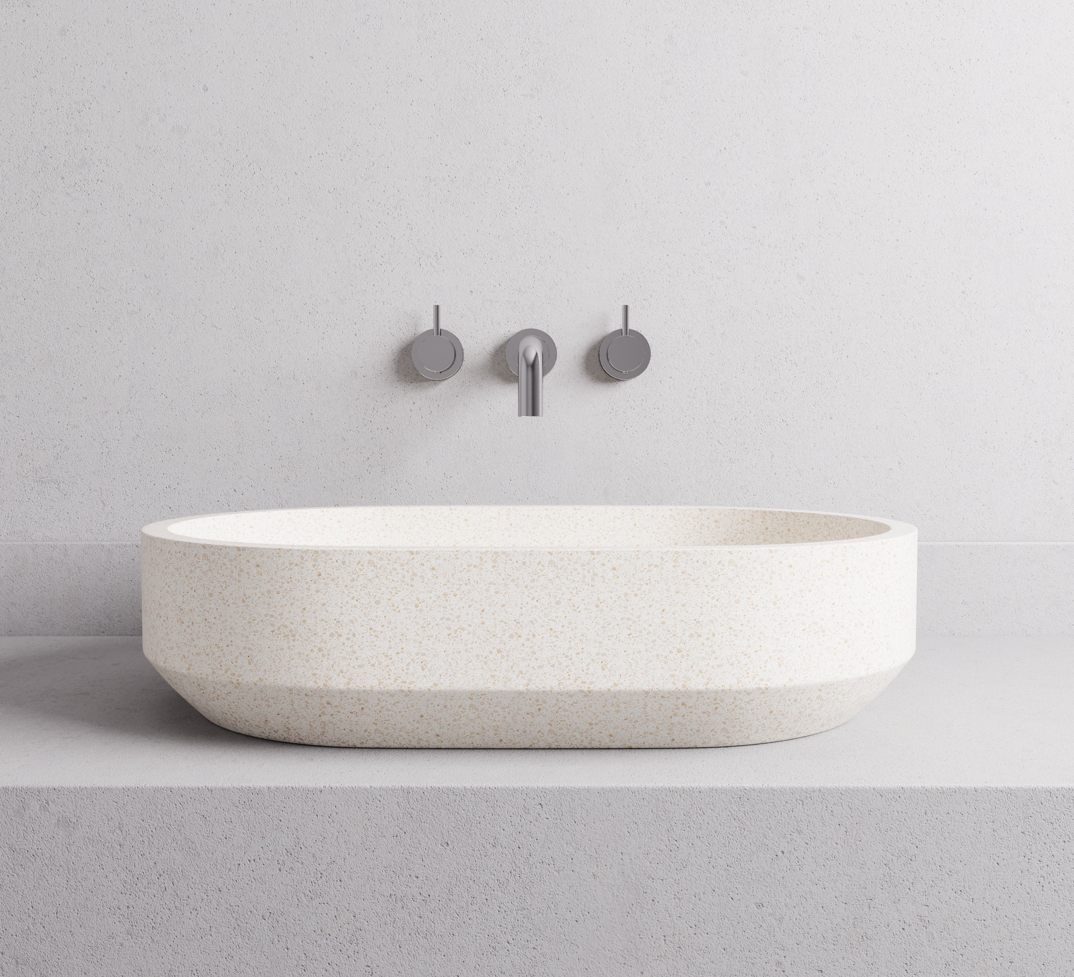 MADU EDEN OVAL ABOVE COUNTER BASIN HANDCRAFTED TERRAZO STONE WHITE 600MM