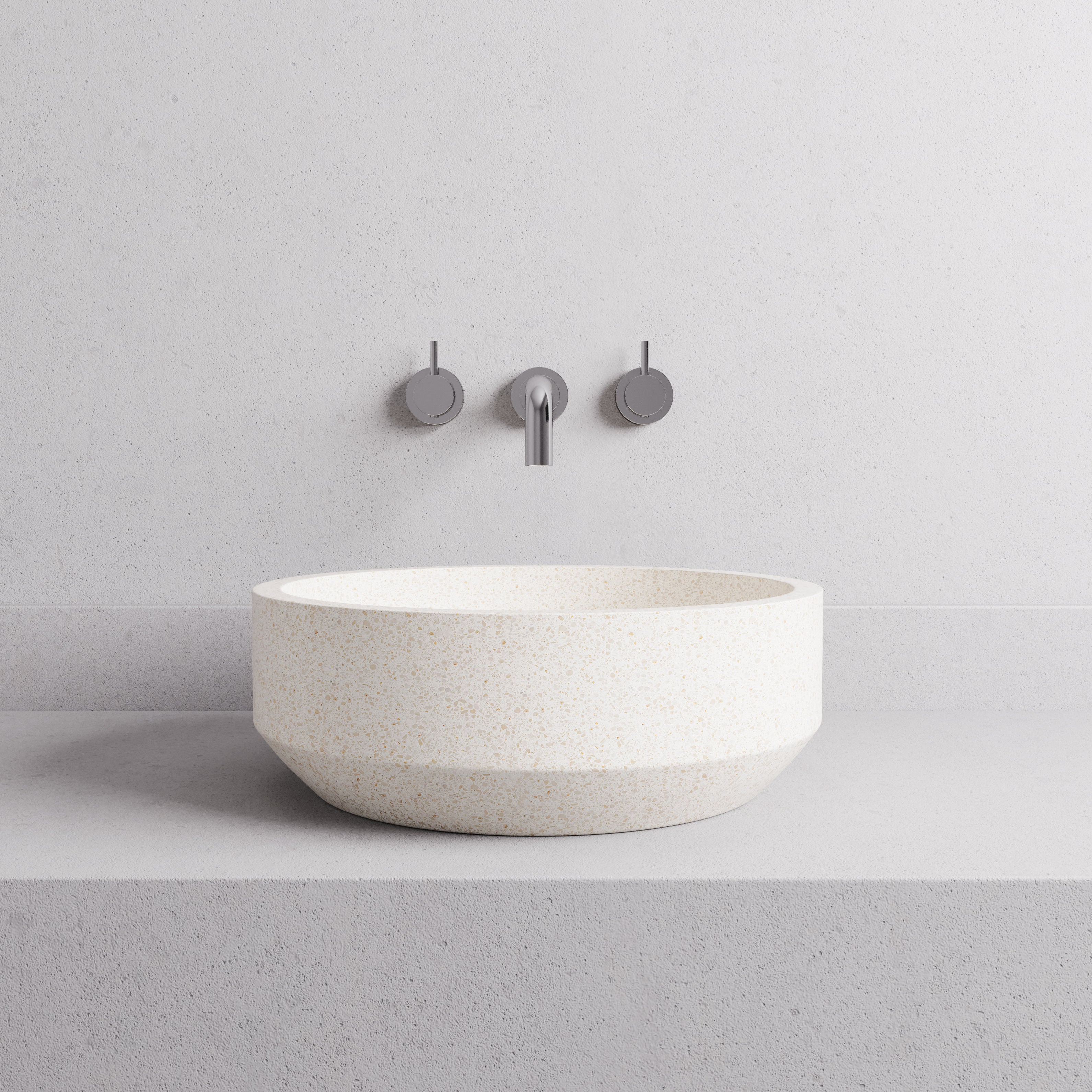MADU EDEN ROUND ABOVE COUNTER BASIN TERRAZO STONE WHITE 395MM