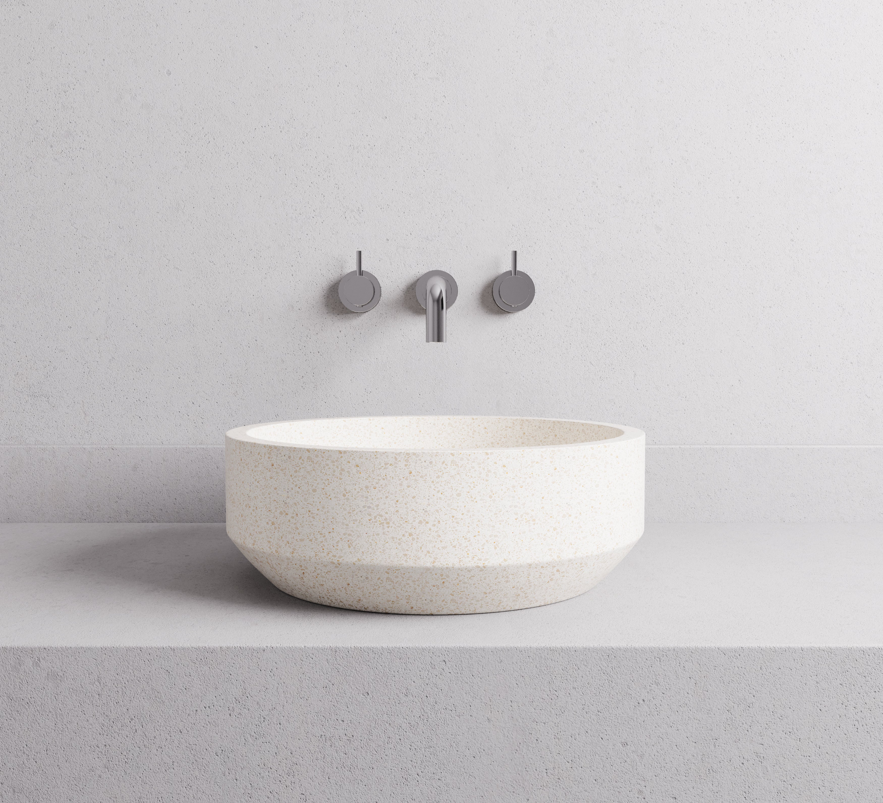 MADU EDEN ROUND ABOVE COUNTER BASIN HANDCRAFTED TERRAZO STONE WHITE 400MM