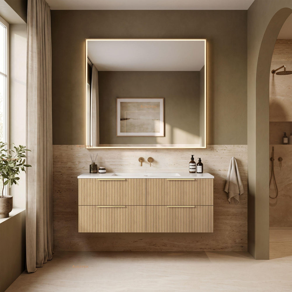 VITO EDINA CLASSIC OAK 1200MM FLUTED SINGLE BOWL WALL HUNG VANITY