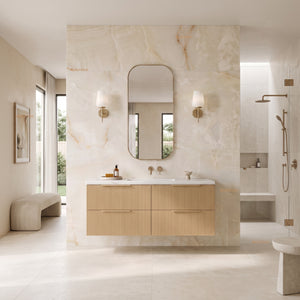 VITO EDINA PRIME OAK 1200MM FLUTED SINGLE BOWL WALL HUNG VANITY