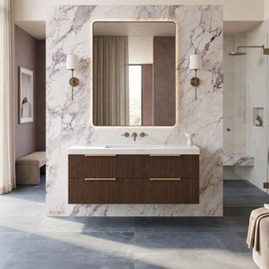 VITO EDINA WALNUT 1200MM FLUTED SINGLE BOWL WALL HUNG VANITY