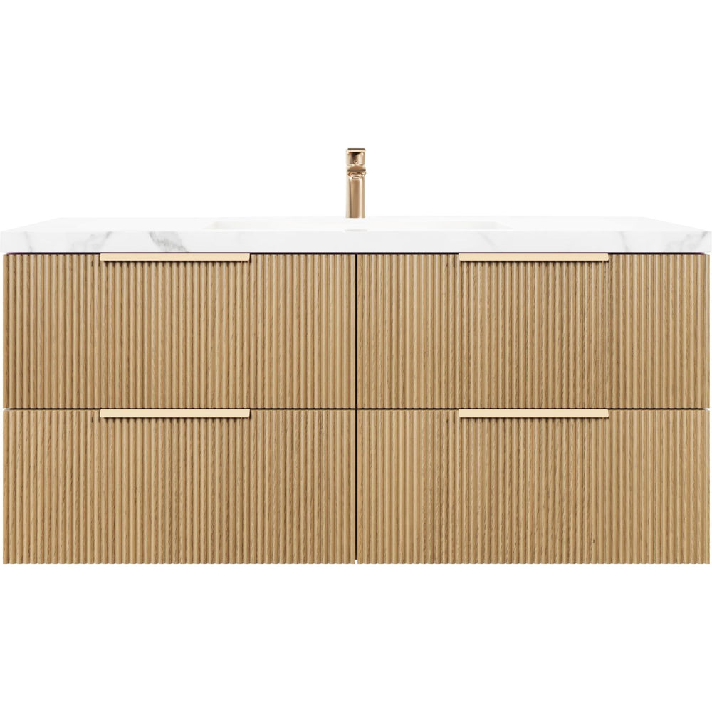 VITO EDINA PRIME OAK 1200MM FLUTED SINGLE BOWL WALL HUNG VANITY