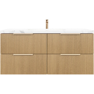 VITO EDINA PRIME OAK 1200MM FLUTED SINGLE BOWL WALL HUNG VANITY