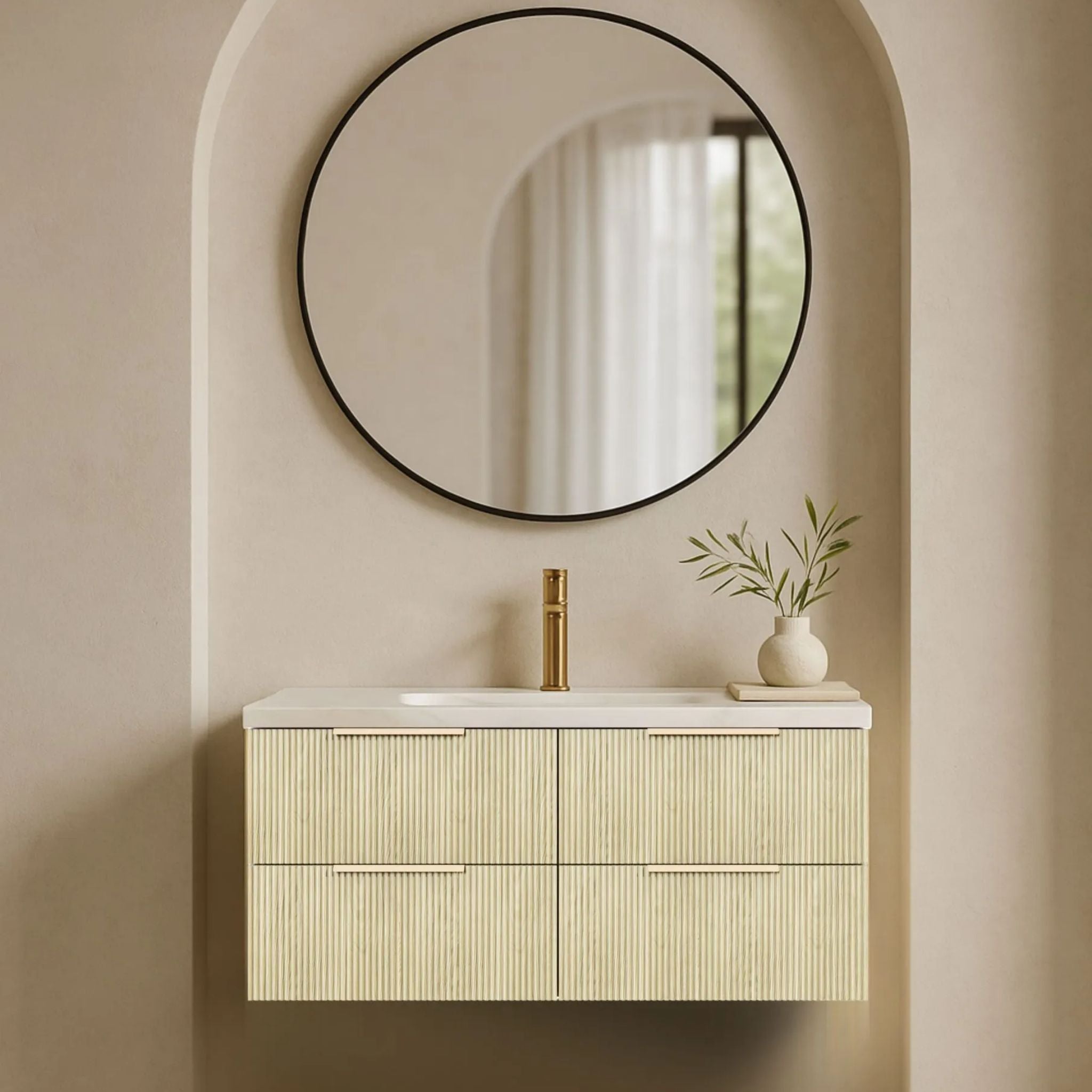 VITO EDINA CLASSIC OAK 1200MM FLUTED SINGLE BOWL WALL HUNG VANITY