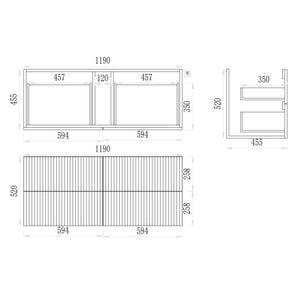 VITO EDINA PRIME OAK 1200MM FLUTED SINGLE BOWL WALL HUNG VANITY