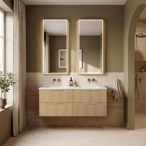 VITO EDINA CLASSIC OAK 1200MM FLUTED DOUBLE BOWL WALL HUNG VANITY