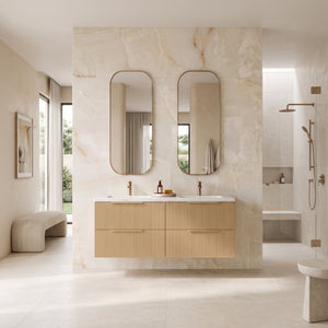 VITO EDINA PRIME OAK 1200MM FLUTED DOUBLE BOWL WALL HUNG VANITY