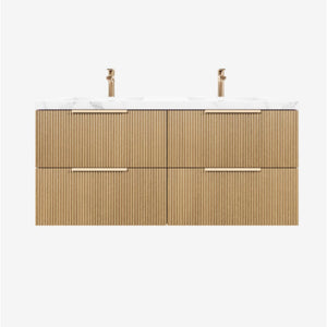 VITO EDINA PRIME OAK 1200MM FLUTED DOUBLE BOWL WALL HUNG VANITY
