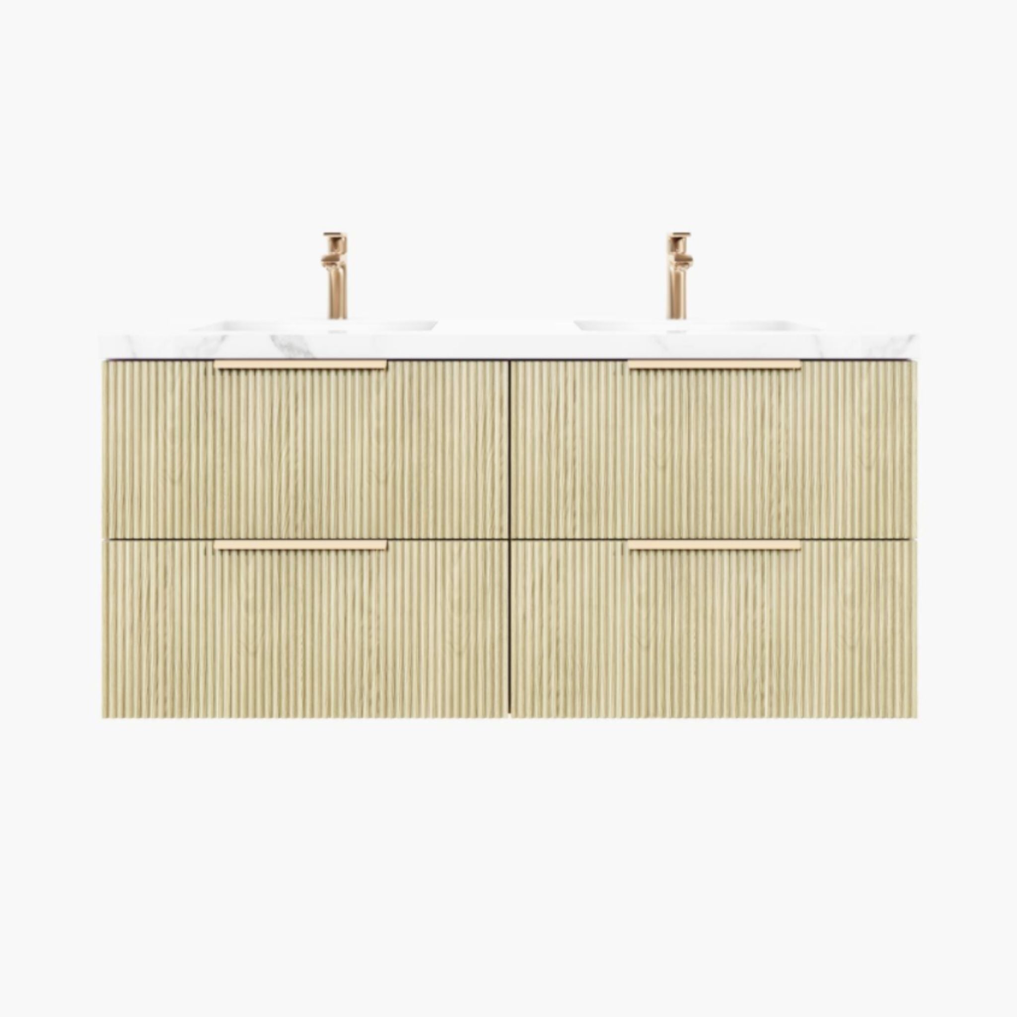 VITO EDINA CLASSIC OAK 1200MM FLUTED DOUBLE BOWL WALL HUNG VANITY