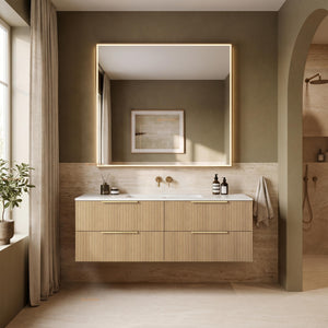 VITO EDINA CLASSIC OAK 1500MM FLUTED SINGLE BOWL WALL HUNG VANITY