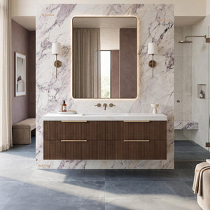 VITO EDINA WALNUT 1500MM FLUTED SINGLE BOWL WALL HUNG VANITY