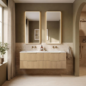 VITO EDINA CLASSIC OAK 1500MM FLUTED DOUBLE BOWL WALL HUNG VANITY