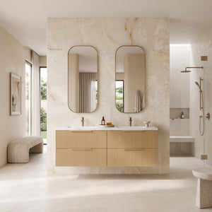 VITO EDINA PRIME OAK 1500MM FLUTED DOUBLE BOWL WALL HUNG VANITY