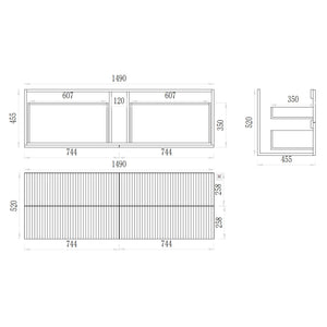VITO EDINA CLASSIC OAK 1500MM FLUTED DOUBLE BOWL WALL HUNG VANITY