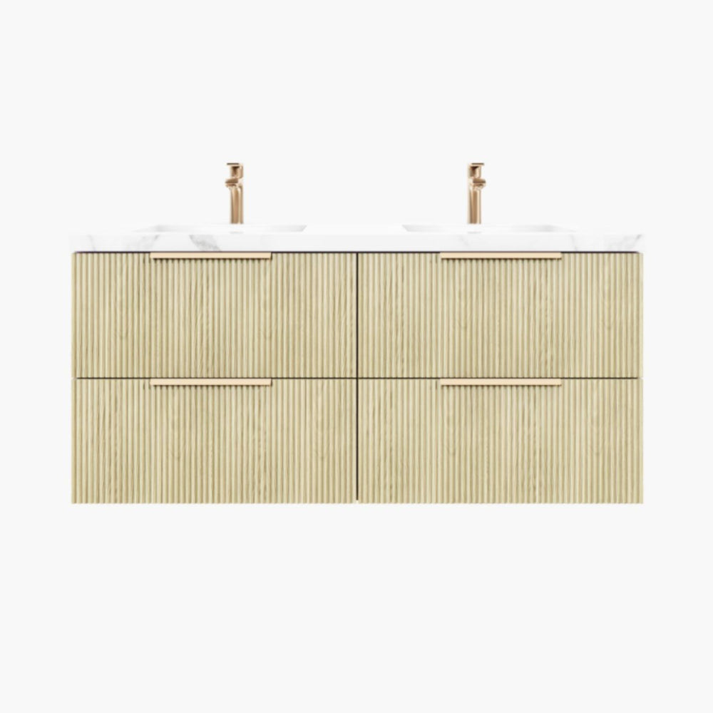 VITO EDINA CLASSIC OAK 1500MM FLUTED DOUBLE BOWL WALL HUNG VANITY