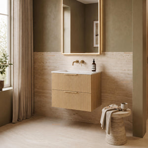 VITO EDINA CLASSIC OAK 600MM FLUTED SPACE SAVING SINGLE BOWL WALL HUNG VANITY