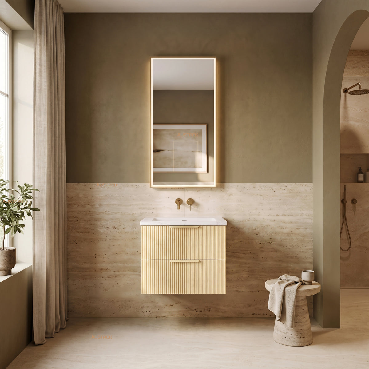 VITO EDINA CLASSIC OAK 600MM FLUTED SINGLE BOWL WALL HUNG VANITY