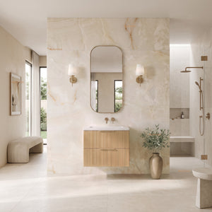 VITO EDINA PRIME OAK 600MM FLUTED SINGLE BOWL WALL HUNG VANITY