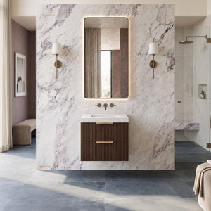 VITO EDINA WALNUT 600MM FLUTED SINGLE BOWL WALL HUNG VANITY