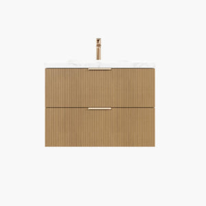 VITO EDINA PRIME OAK 600MM FLUTED SPACE SAVING SINGLE BOWL WALL HUNG VANITY