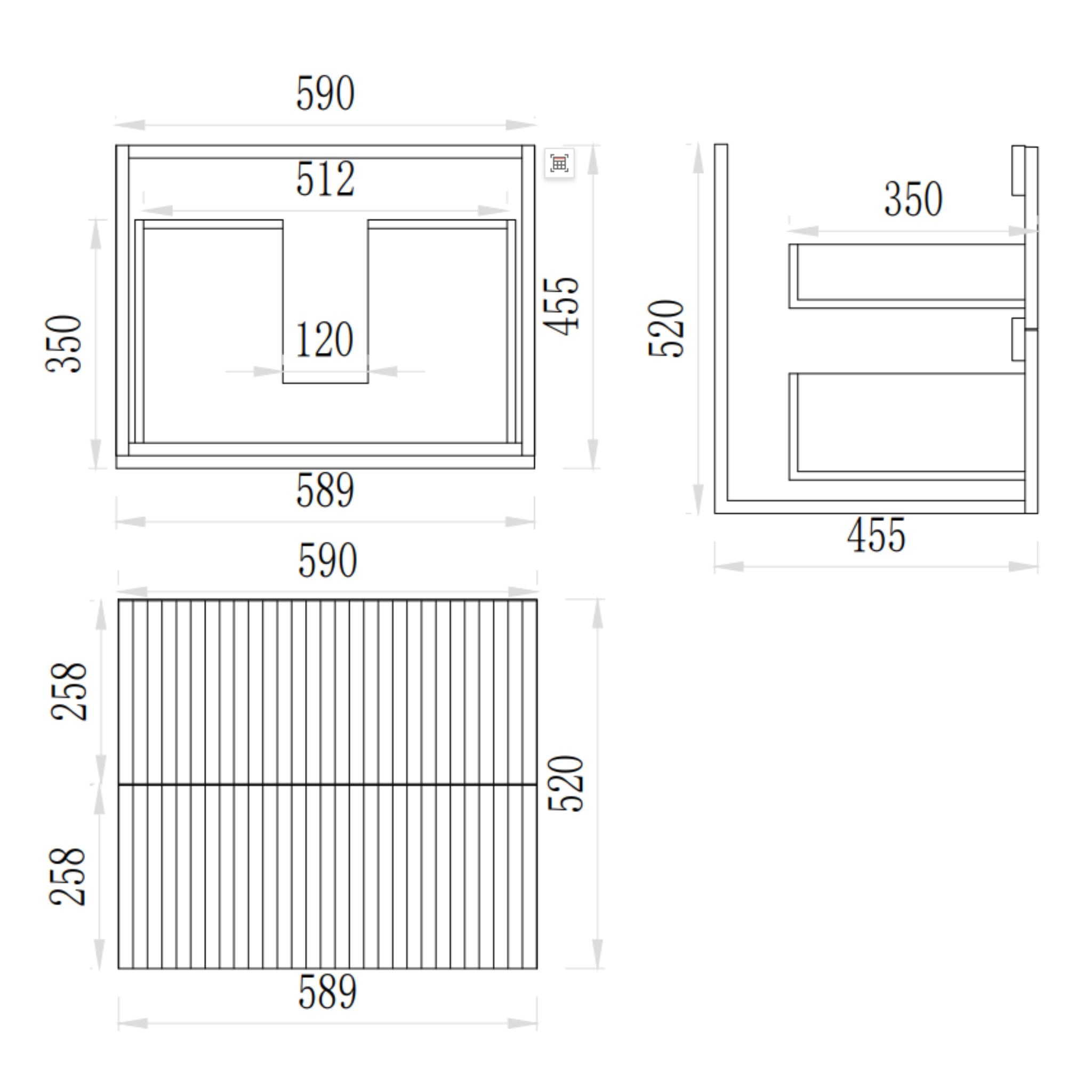 VITO EDINA PRIME OAK 600MM FLUTED SINGLE BOWL WALL HUNG VANITY