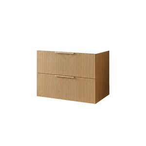 VITO EDINA PRIME OAK 750MM FLUTED SPACE SAVING SINGLE BOWL WALL HUNG VANITY