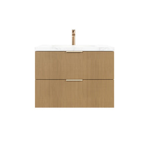 VITO EDINA PRIME OAK 750MM FLUTED SPACE SAVING SINGLE BOWL WALL HUNG VANITY