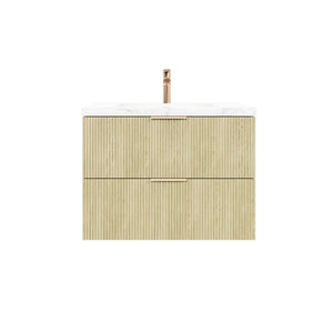 VITO EDINA CLASSIC OAK 600MM FLUTED SPACE SAVING SINGLE BOWL WALL HUNG VANITY