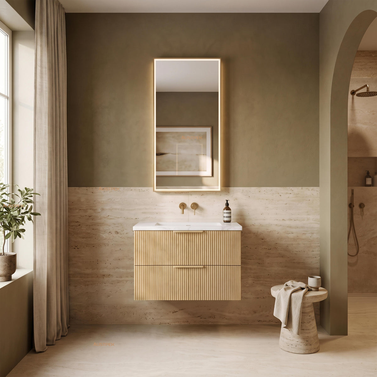 VITO EDINA CLASSIC OAK 750MM FLUTED SINGLE BOWL WALL HUNG VANITY