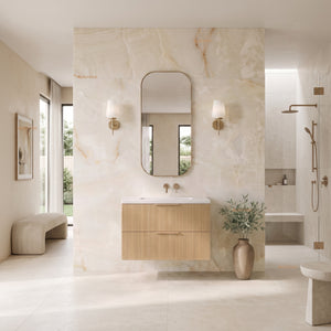 VITO EDINA PRIME OAK 750MM FLUTED SINGLE BOWL WALL HUNG VANITY