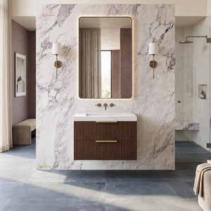 VITO EDINA WALNUT 750MM FLUTED SINGLE BOWL WALL HUNG VANITY