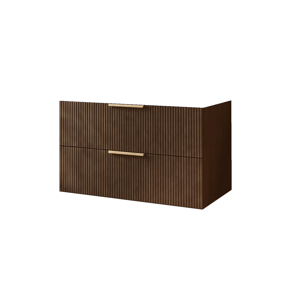 VITO EDINA WALNUT 900MM FLUTED SPACE SAVING SINGLE BOWL WALL HUNG VANITY