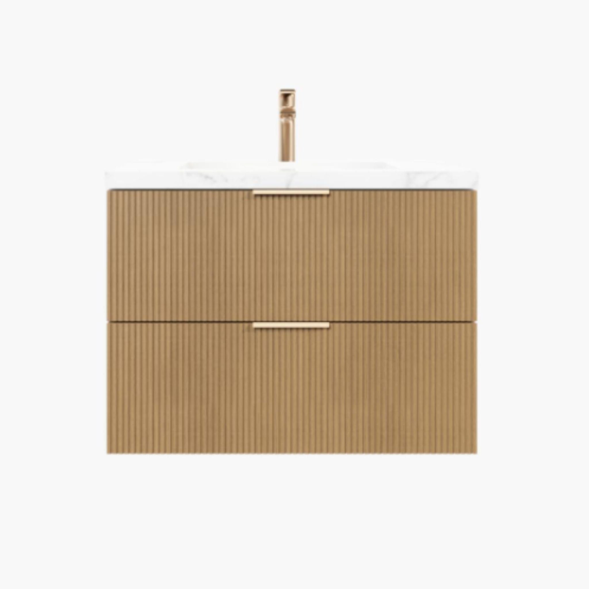 VITO EDINA PRIME OAK 900MM FLUTED SPACE SAVING SINGLE BOWL WALL HUNG VANITY