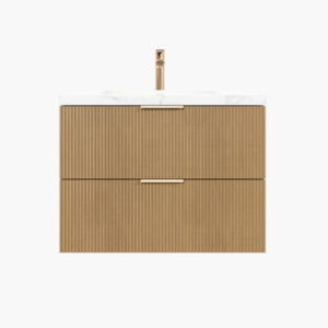 VITO EDINA PRIME OAK 900MM FLUTED SPACE SAVING SINGLE BOWL WALL HUNG VANITY