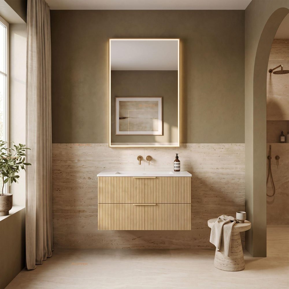 VITO EDINA CLASSIC OAK 900MM FLUTED SINGLE BOWL WALL HUNG VANITY
