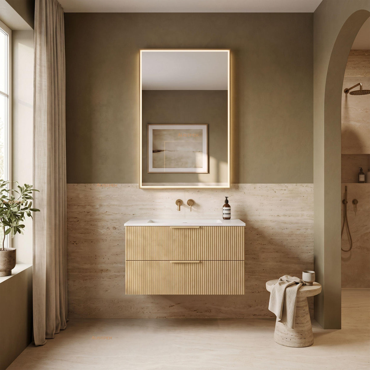 VITO EDINA CLASSIC OAK 900MM FLUTED SINGLE BOWL WALL HUNG VANITY