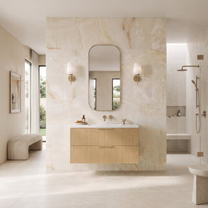 VITO EDINA PRIME OAK 900MM FLUTED SINGLE BOWL WALL HUNG VANITY